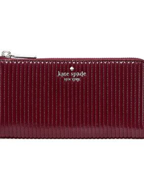 New Kate Spade Shiny Quilted Patent Large Slim L-zip Wallet Grenache